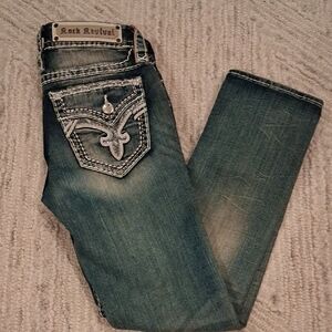 Rock Revival Denim Cropped Jeans with Silver Accents